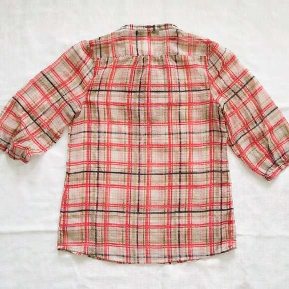 Outback Red Plaid Ruffled Collar Top Sheer - Picture 2 of 7